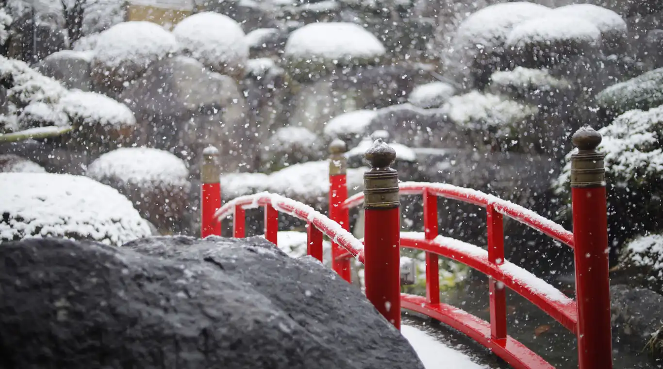 旅館喜仙の日本庭園（雪）
